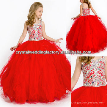 2014 rebordeado con lentejuelas ruffled falda vestido de baile rojo vestido largo de las niñas vestidos CWFaf5766
